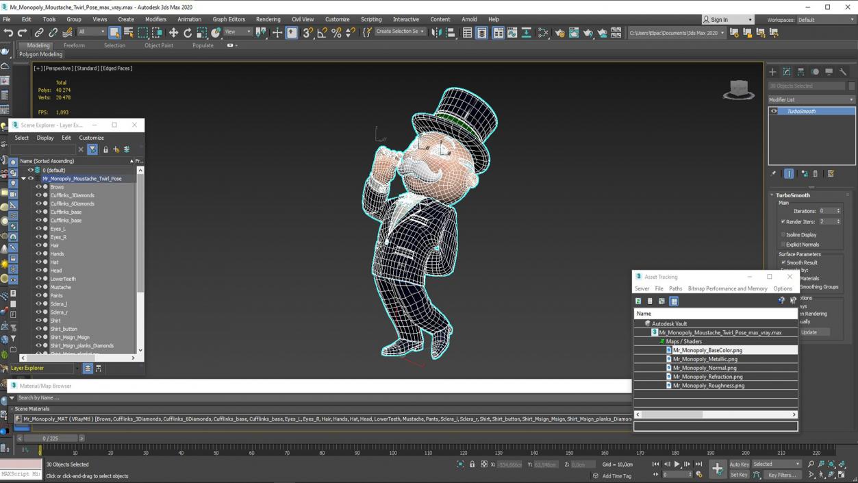 3D model Mr Monopoly Moustache Twirl Pose for 3D Print