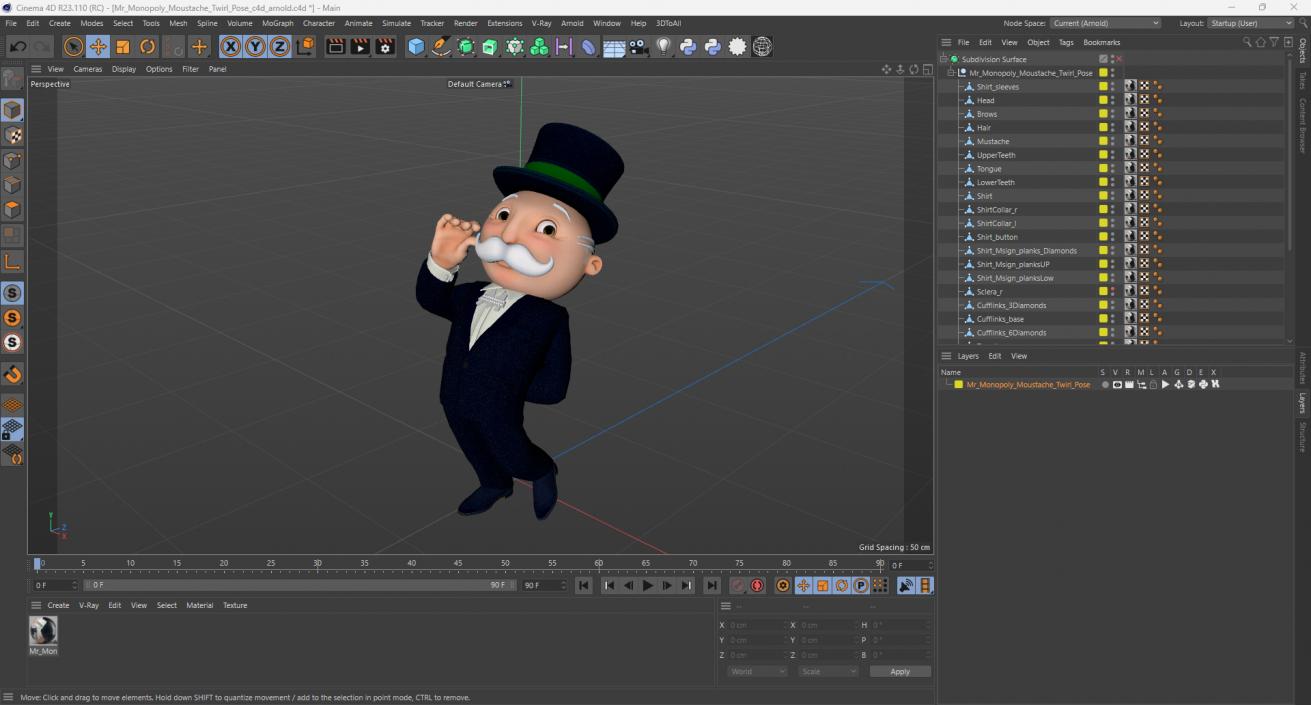 3D model Mr Monopoly Moustache Twirl Pose for 3D Print