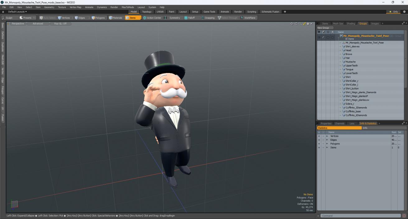 3D model Mr Monopoly Moustache Twirl Pose for 3D Print