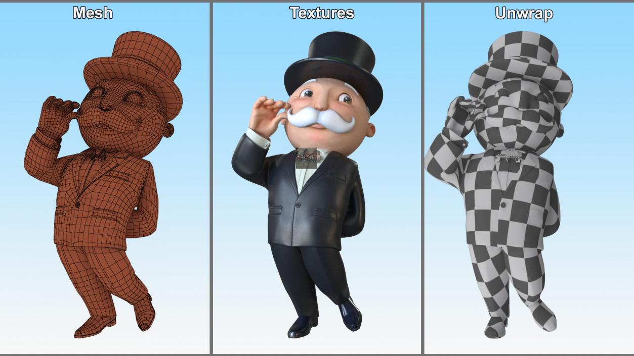 3D model Mr Monopoly Moustache Twirl Pose for 3D Print