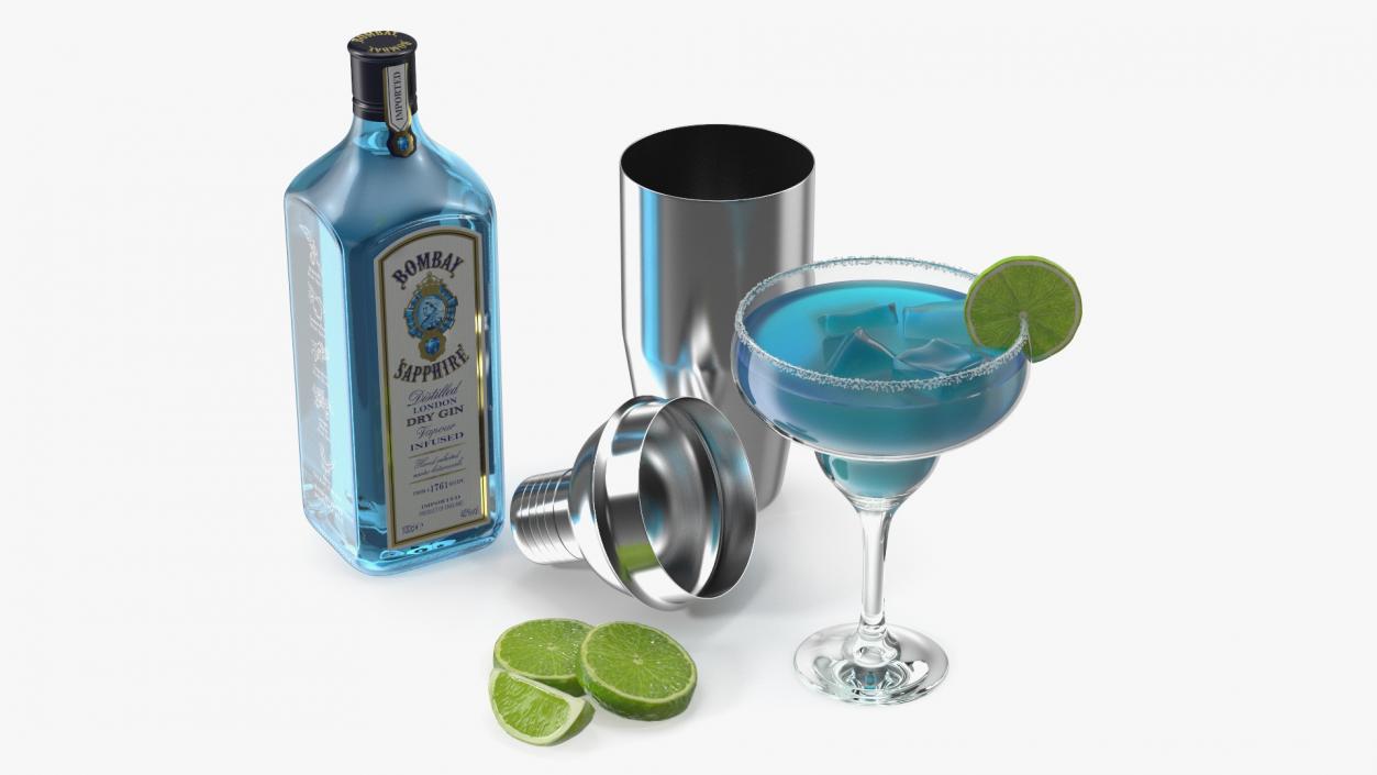 3D model Blue Margarita Cocktail with Ingredients