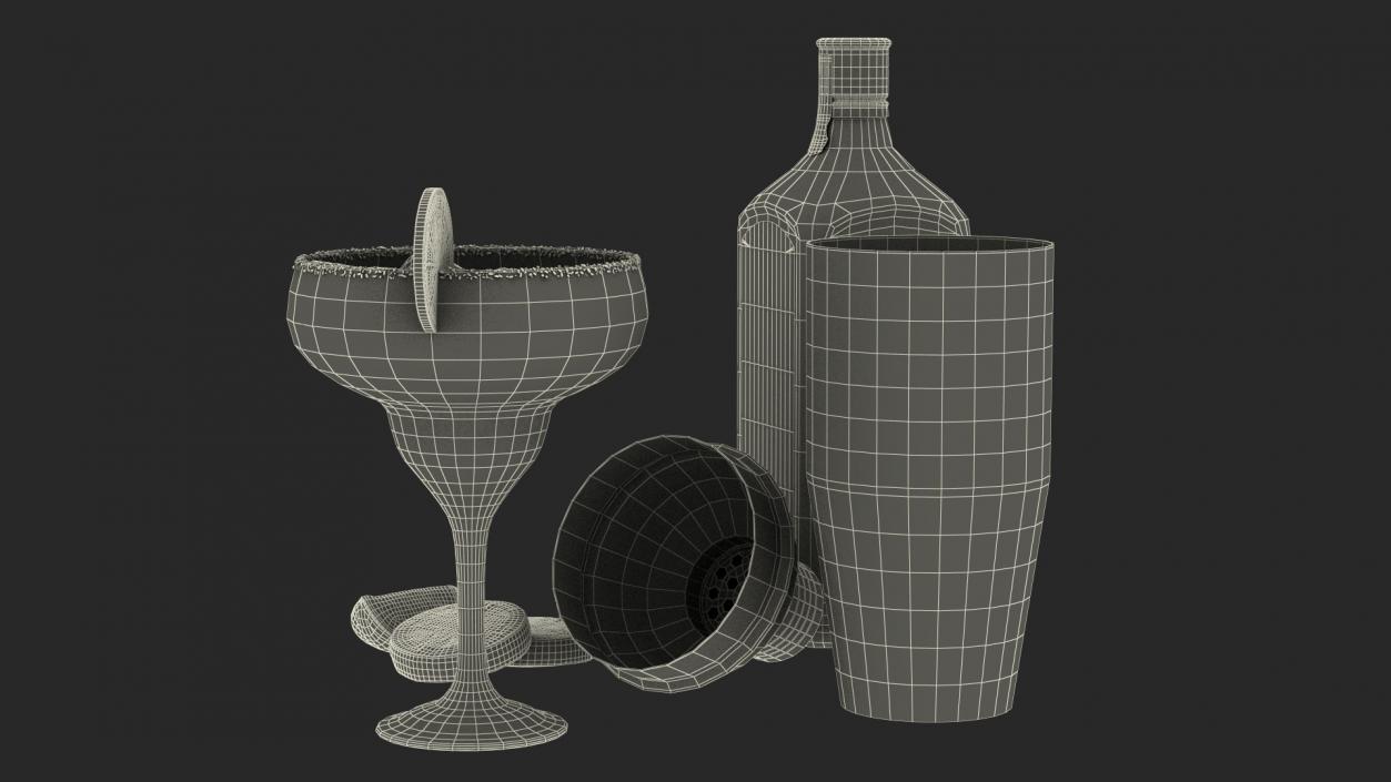 3D model Blue Margarita Cocktail with Ingredients