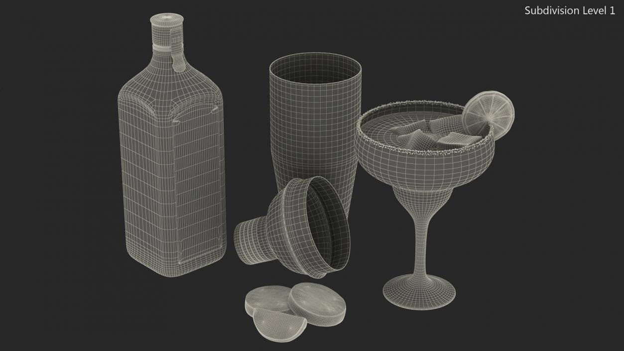 3D model Blue Margarita Cocktail with Ingredients