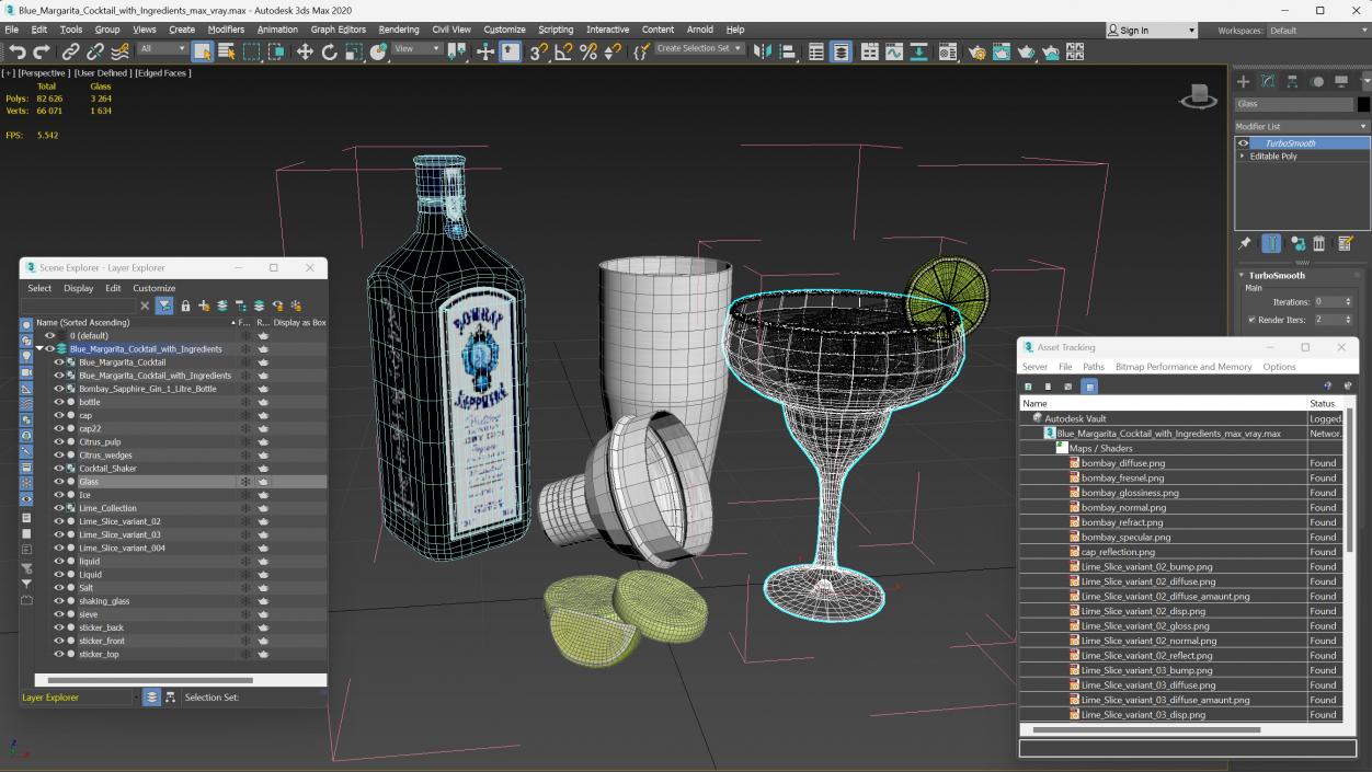 3D model Blue Margarita Cocktail with Ingredients