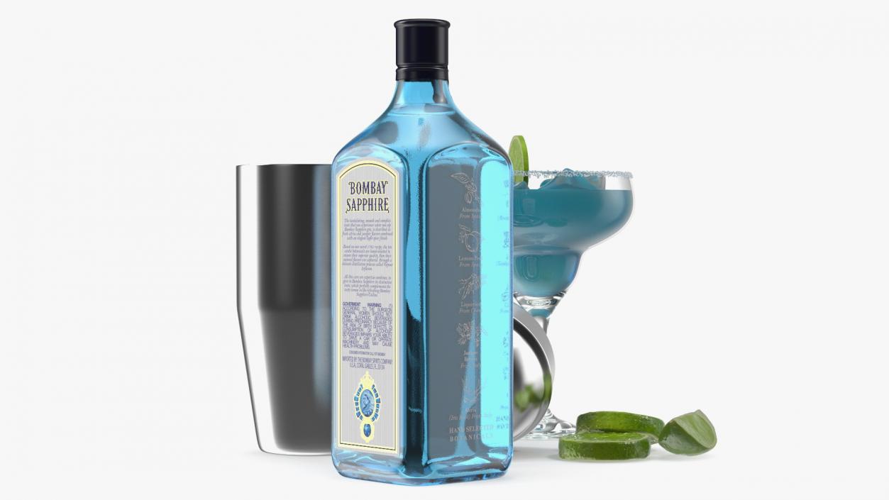 3D model Blue Margarita Cocktail with Ingredients