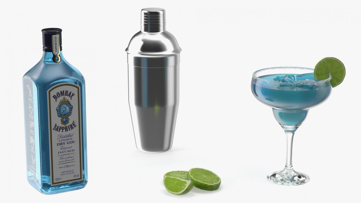 3D model Blue Margarita Cocktail with Ingredients