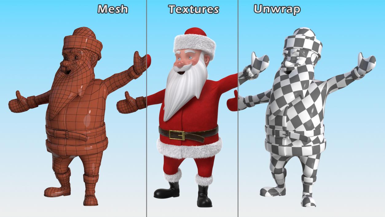 Character Santa Claus Cartoon Happy Pose Fur 3D model