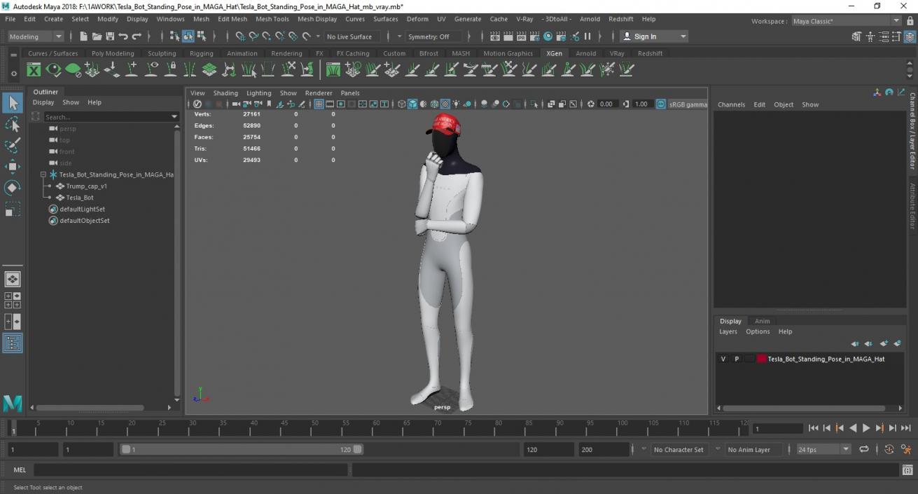 3D model Tesla Bot Standing Pose in MAGA Hat