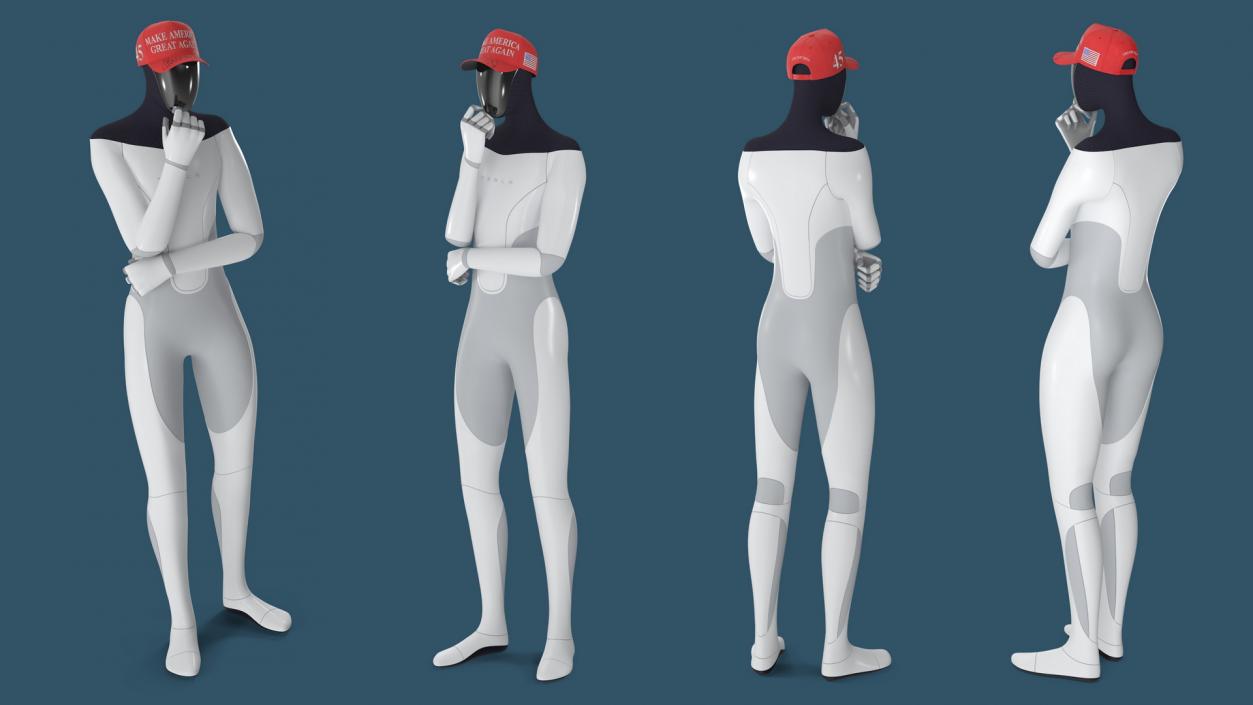 3D model Tesla Bot Standing Pose in MAGA Hat