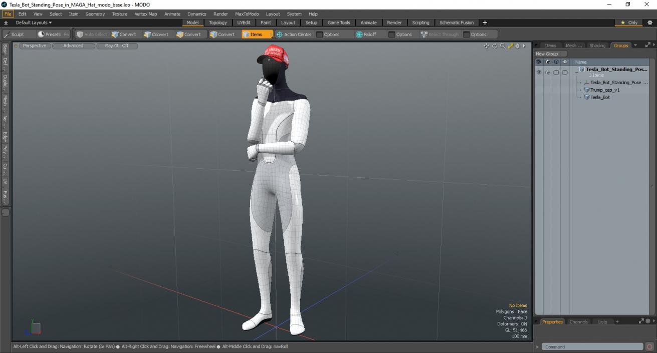 3D model Tesla Bot Standing Pose in MAGA Hat