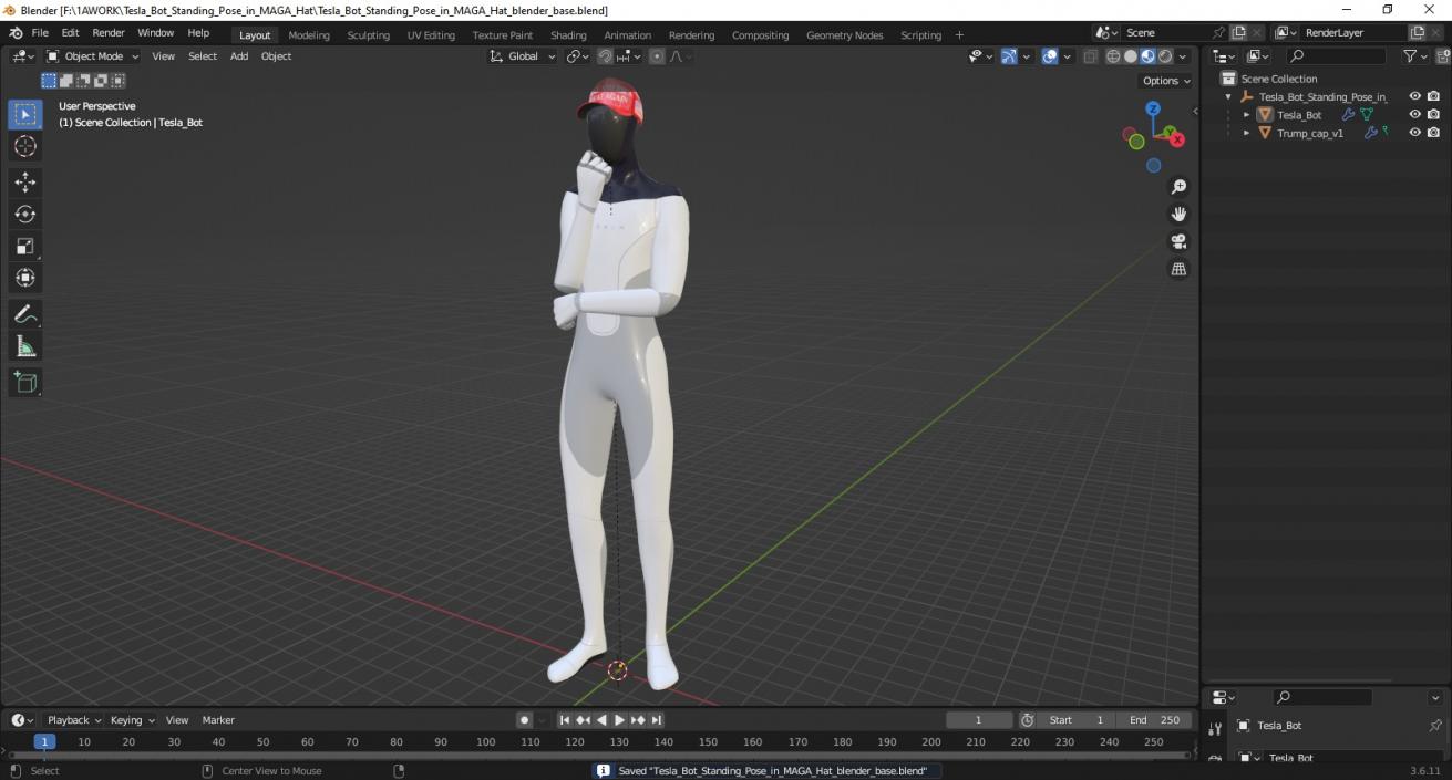 3D model Tesla Bot Standing Pose in MAGA Hat