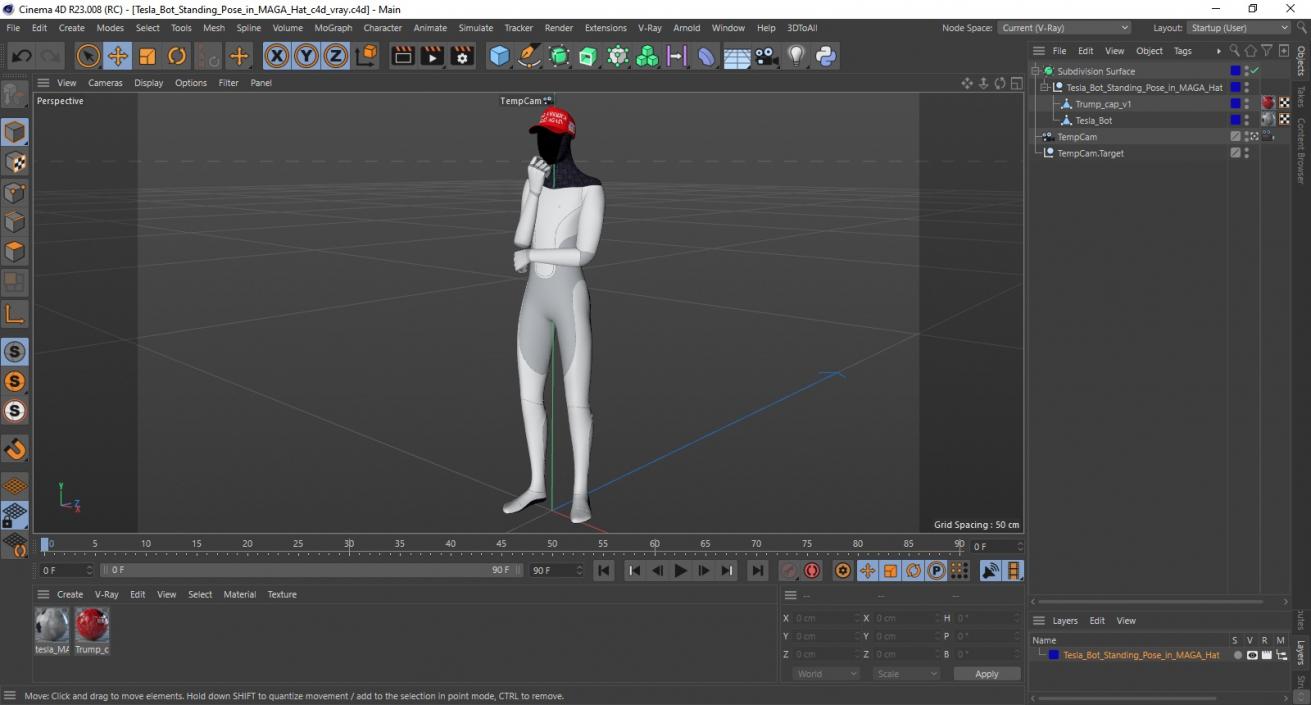 3D model Tesla Bot Standing Pose in MAGA Hat