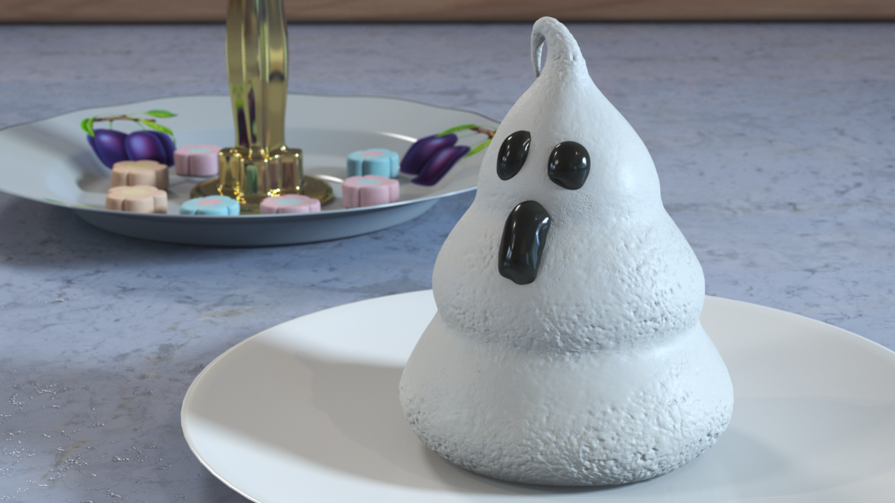 3D Meringue Cookie Ghost Shape White model