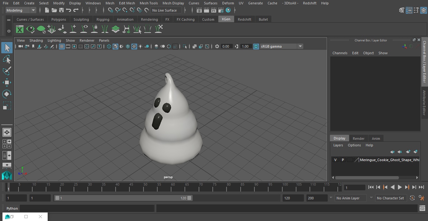 3D Meringue Cookie Ghost Shape White model