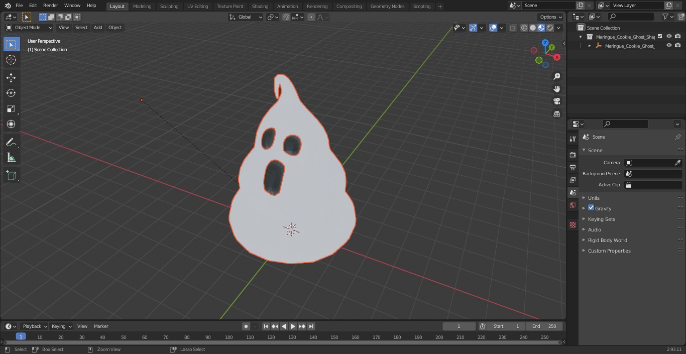 3D Meringue Cookie Ghost Shape White model