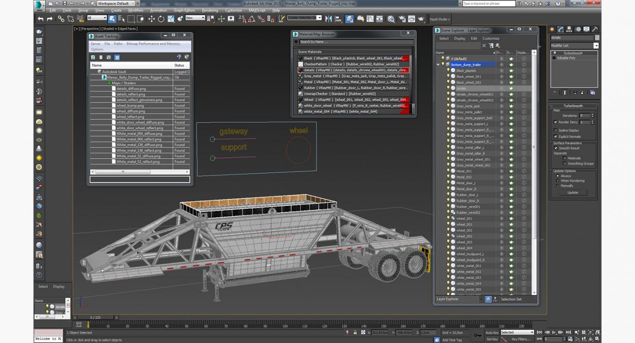 3D Manac Belly Dump Trailer Rigged