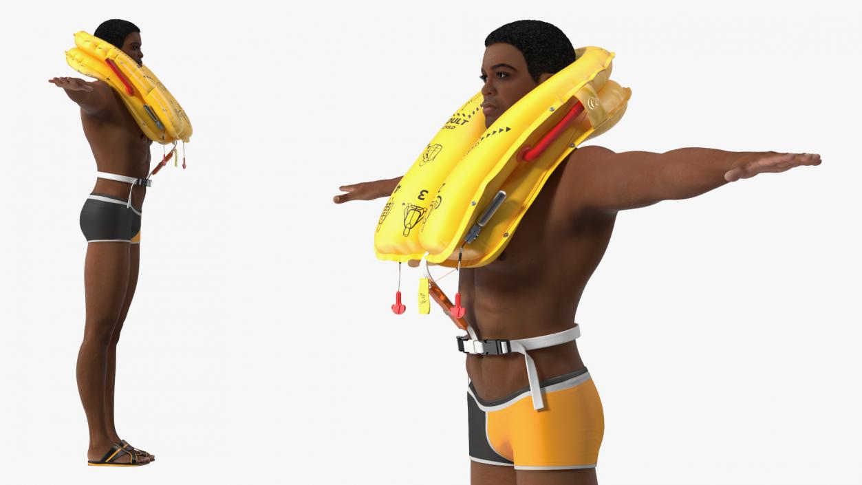 Black Man with Inflatable Life Vest T-Pose 3D