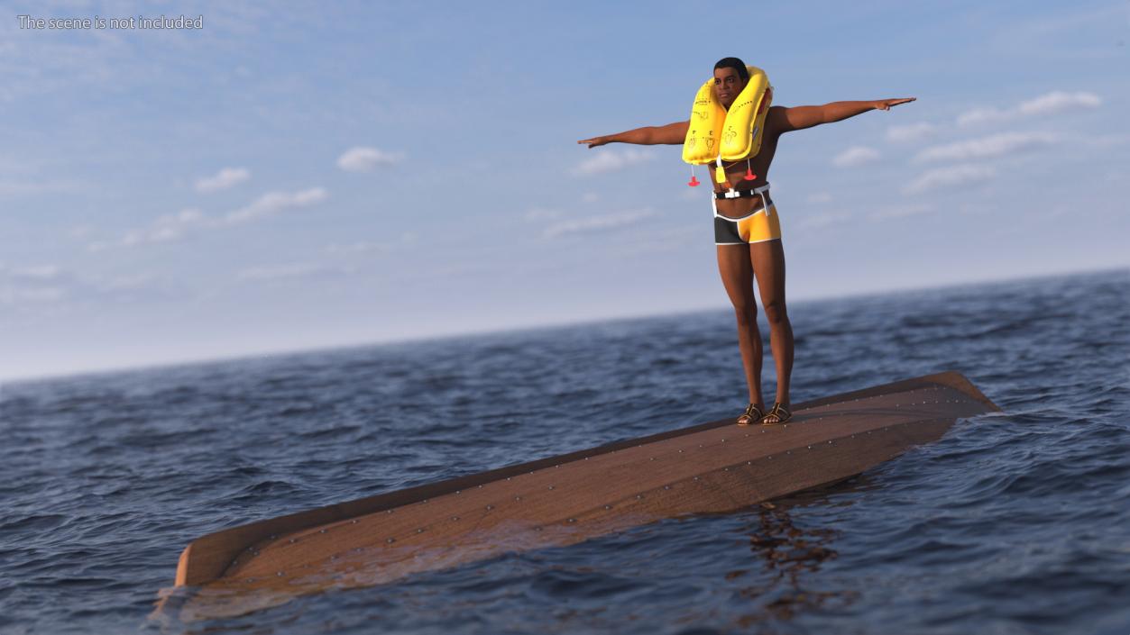 Black Man with Inflatable Life Vest T-Pose 3D