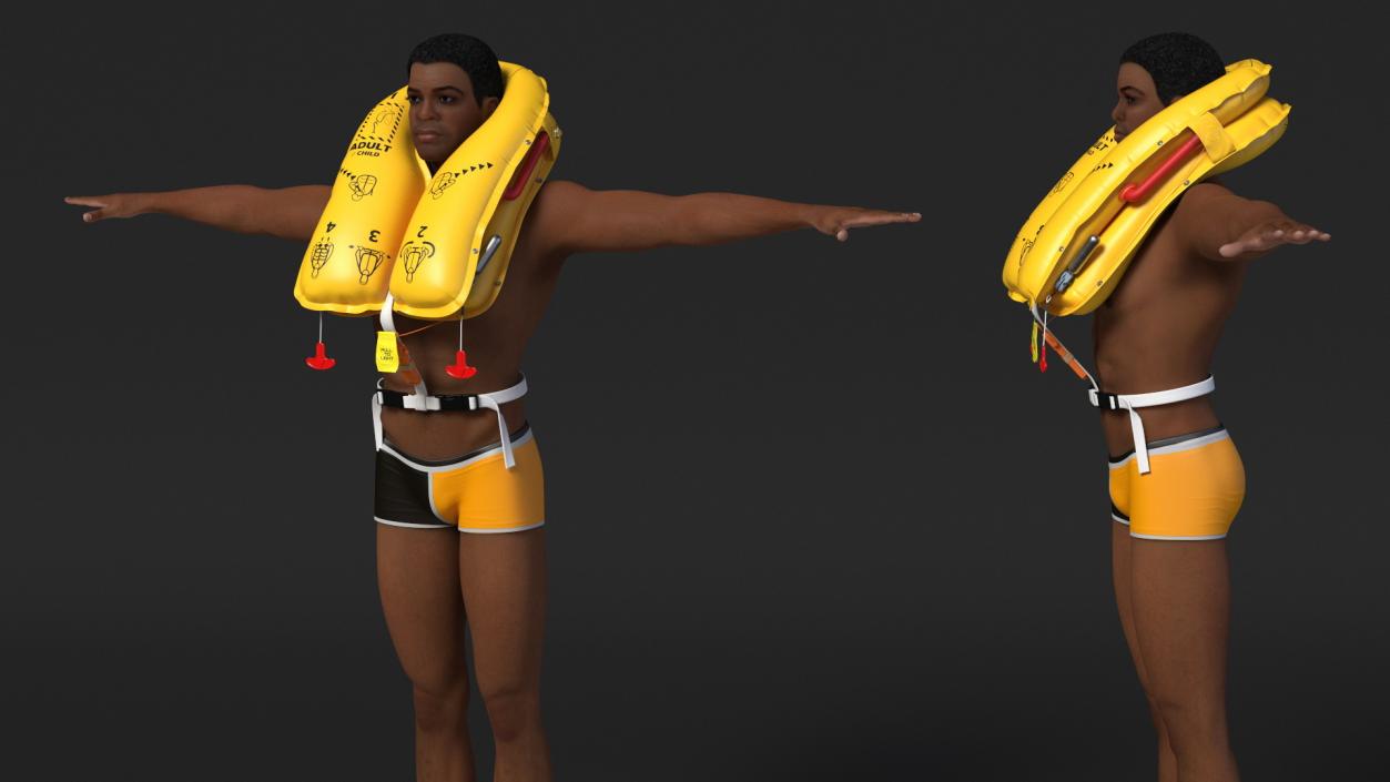 Black Man with Inflatable Life Vest T-Pose 3D