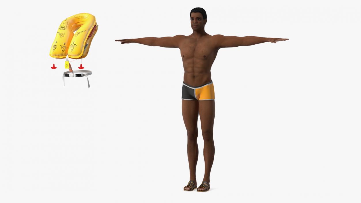 Black Man with Inflatable Life Vest T-Pose 3D