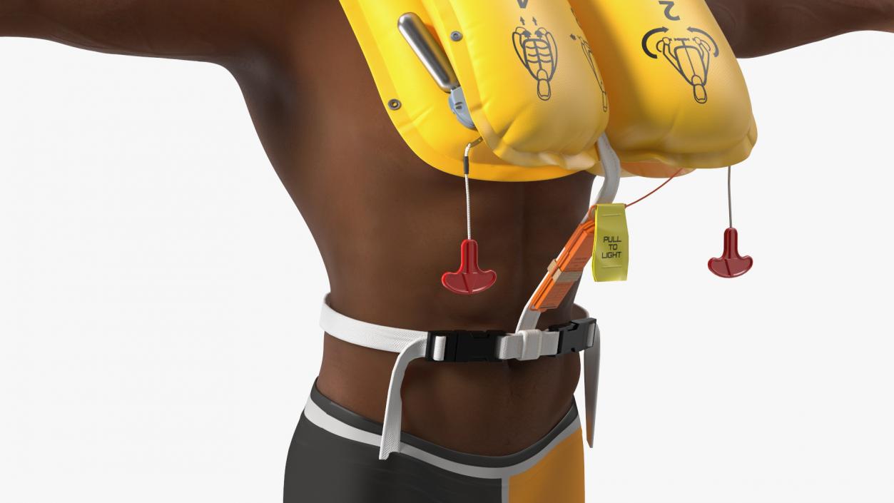 Black Man with Inflatable Life Vest T-Pose 3D