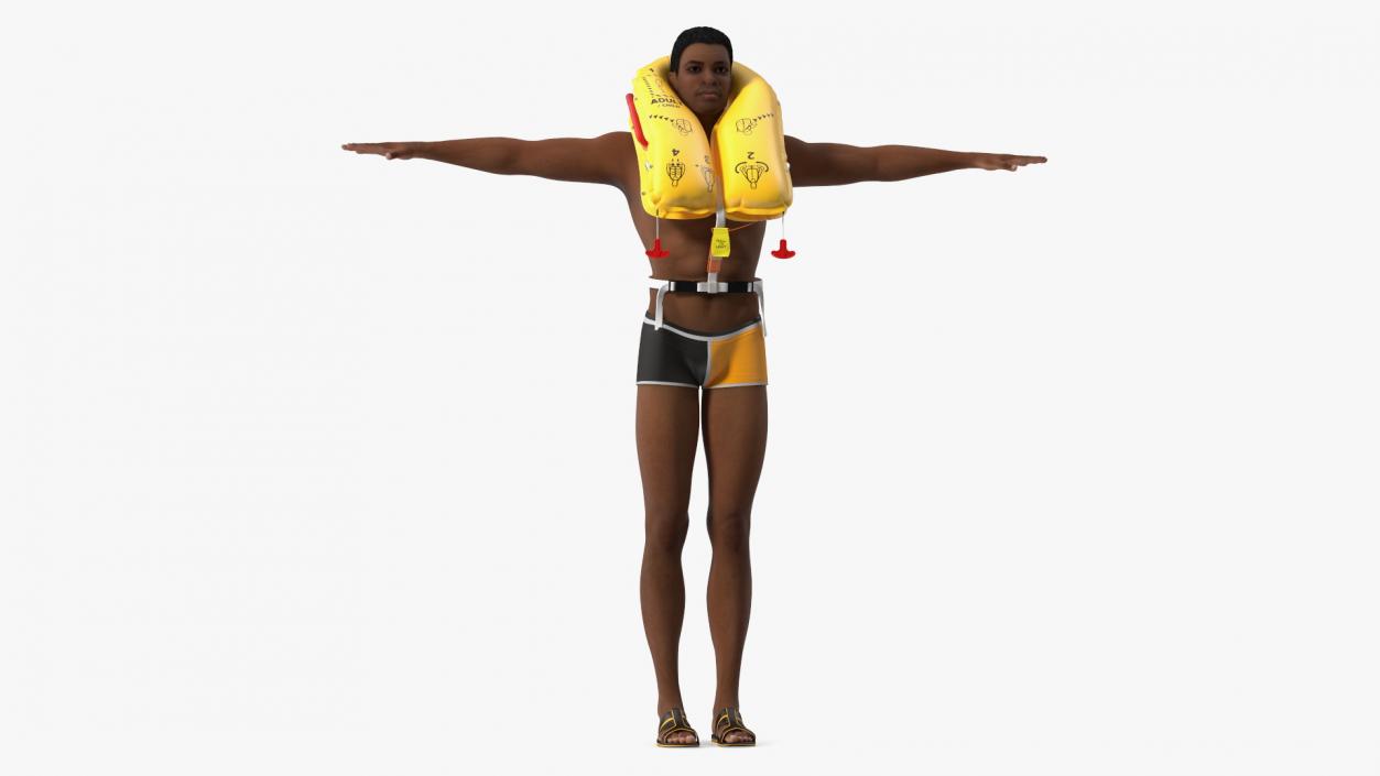 Black Man with Inflatable Life Vest T-Pose 3D