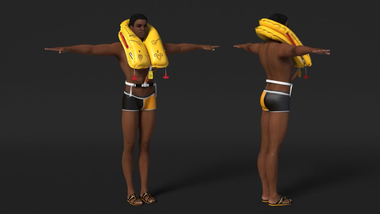 Black Man with Inflatable Life Vest T-Pose 3D