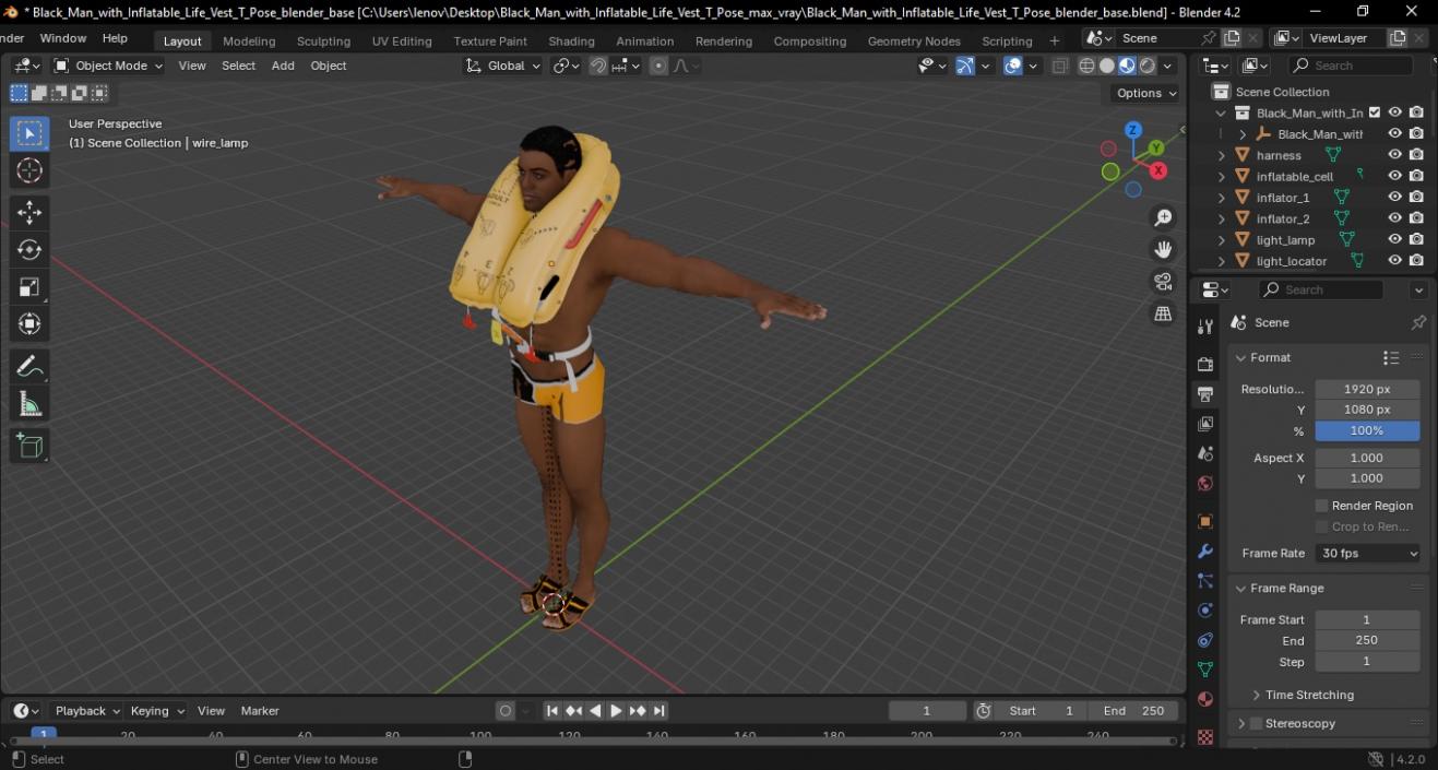 Black Man with Inflatable Life Vest T-Pose 3D