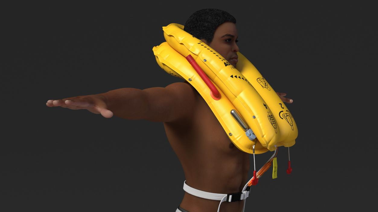 Black Man with Inflatable Life Vest T-Pose 3D