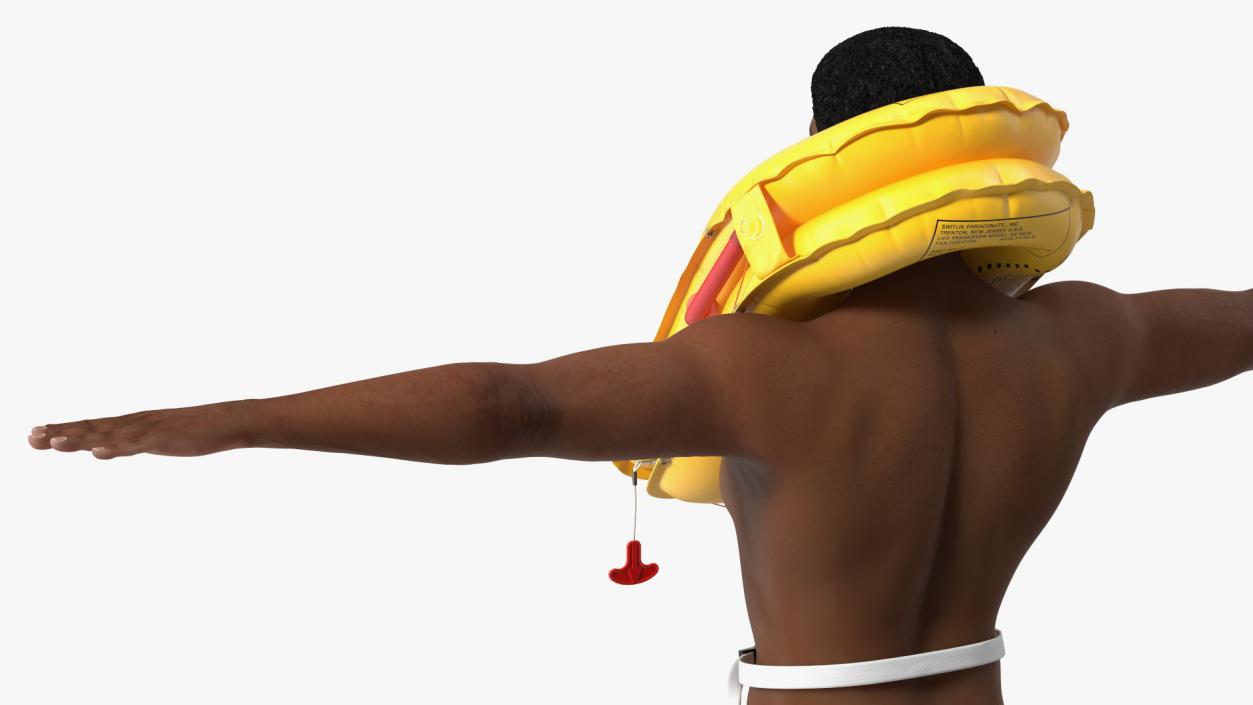 Black Man with Inflatable Life Vest T-Pose 3D