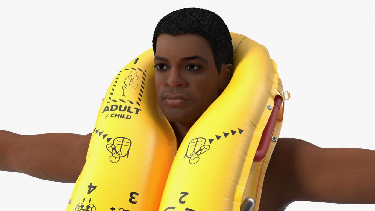 Black Man with Inflatable Life Vest T-Pose 3D