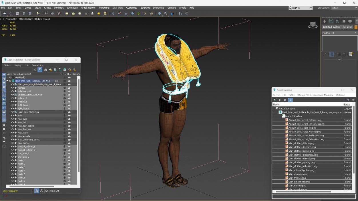 Black Man with Inflatable Life Vest T-Pose 3D