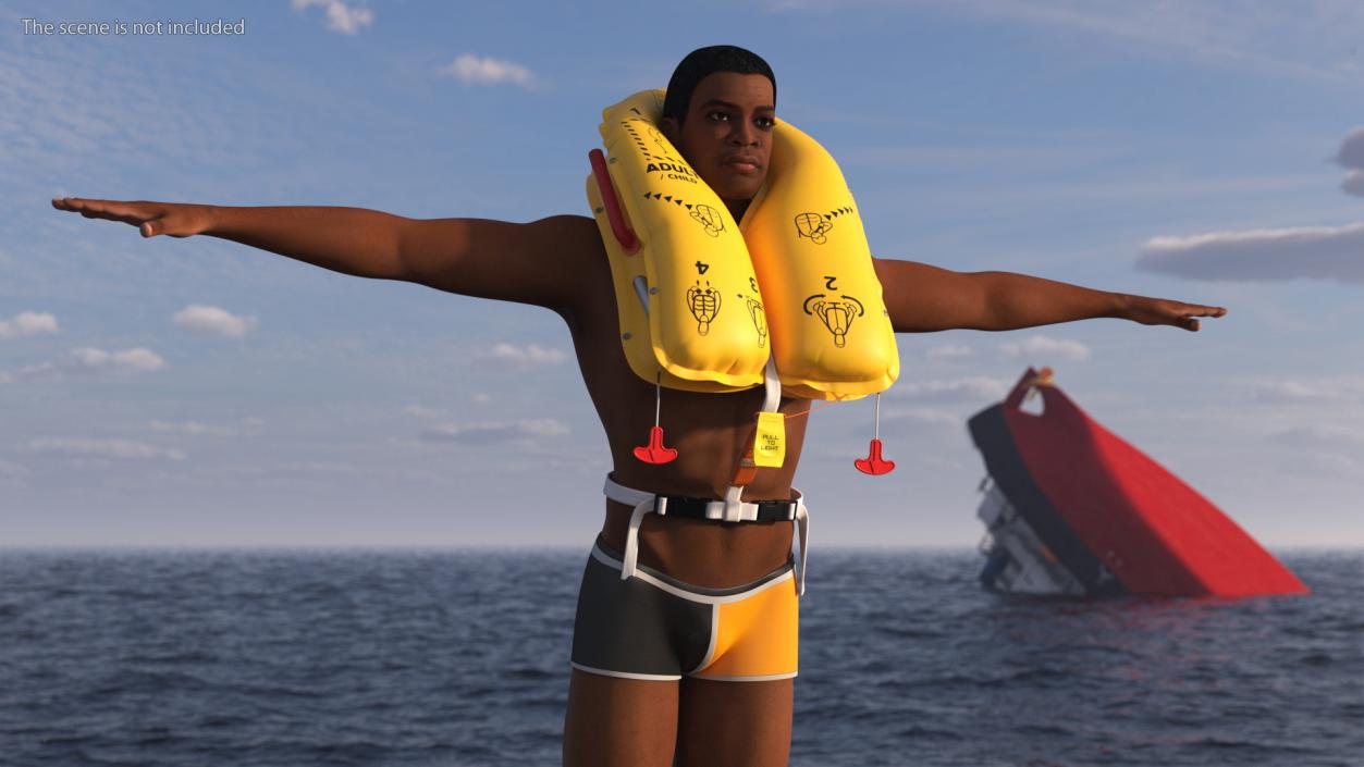 Black Man with Inflatable Life Vest T-Pose 3D