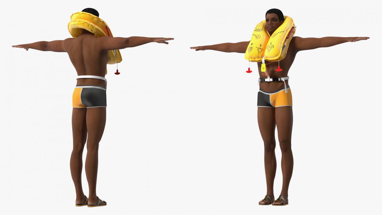 Black Man with Inflatable Life Vest T-Pose 3D