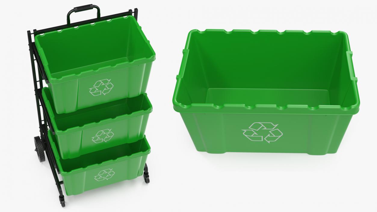 3D model Triple Bin Recycling Cart with Bins