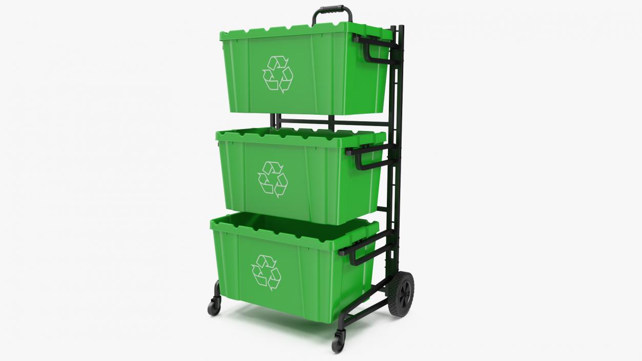 3D model Triple Bin Recycling Cart with Bins