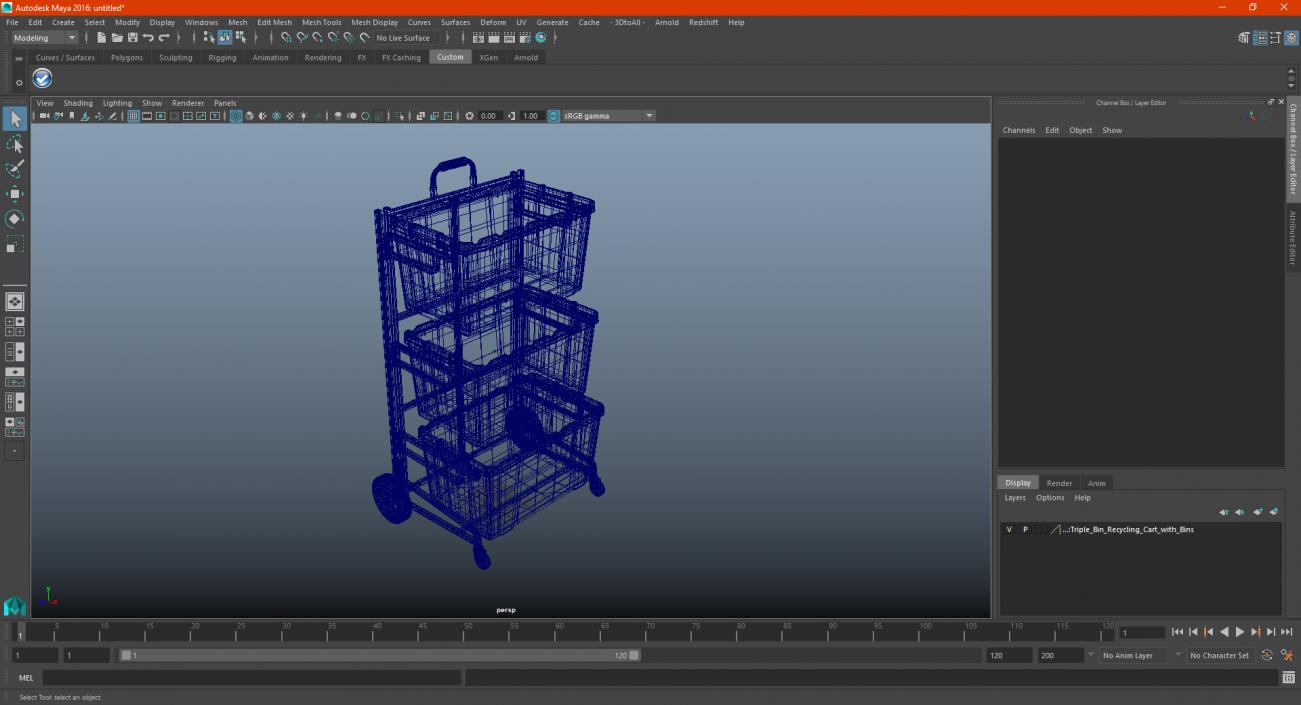 3D model Triple Bin Recycling Cart with Bins