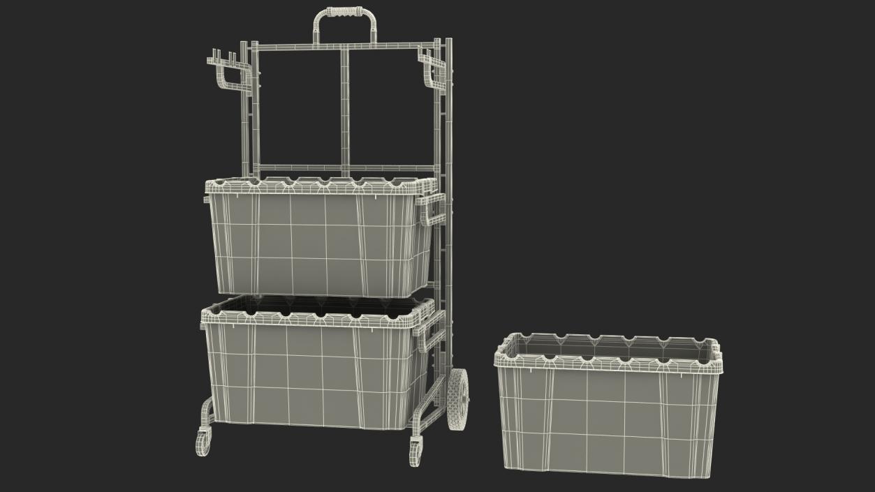 3D model Triple Bin Recycling Cart with Bins