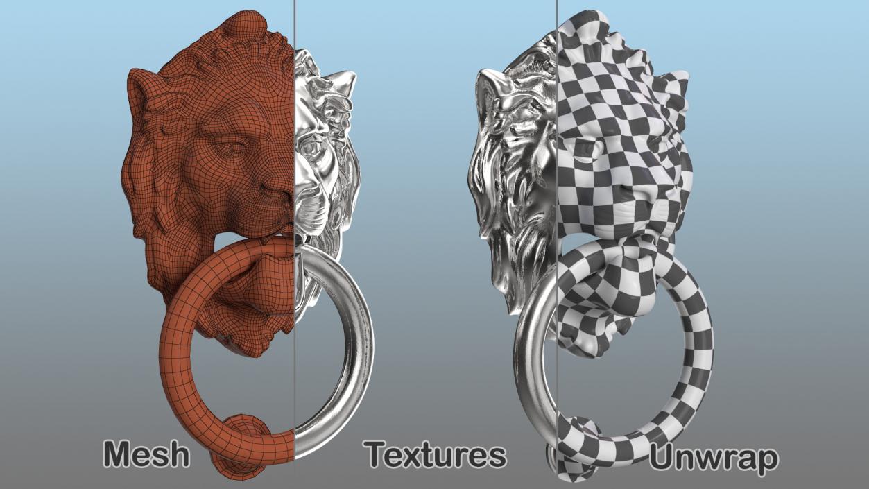 Lion Door Knocker Silver 3D model