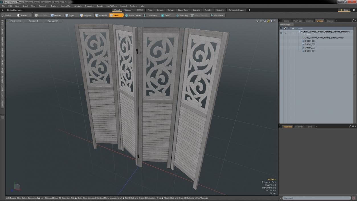 Gray Carved Wood Folding Room Divider 3D