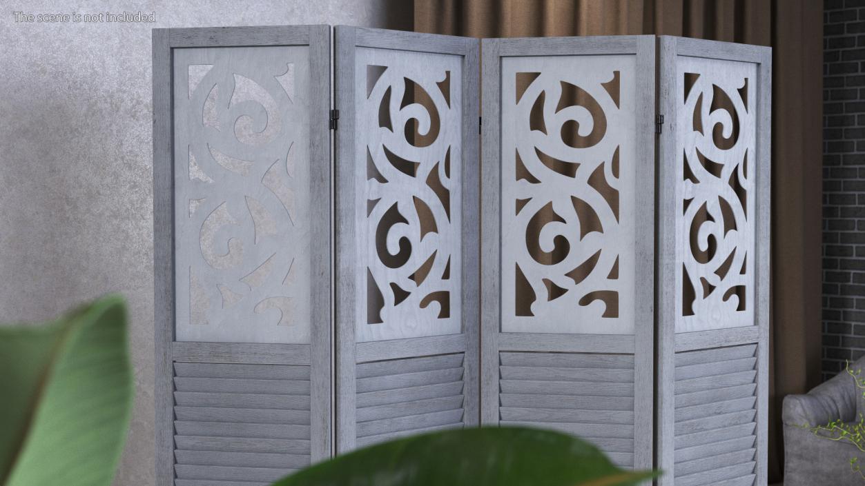 Gray Carved Wood Folding Room Divider 3D