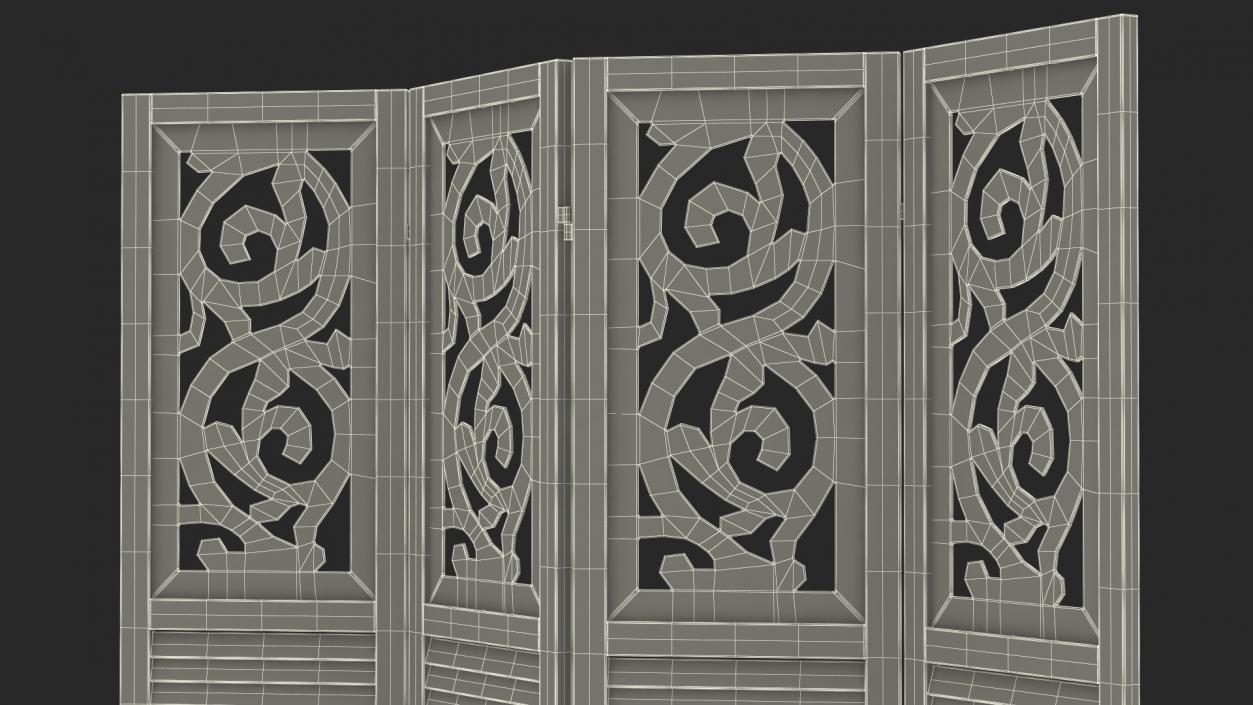 Gray Carved Wood Folding Room Divider 3D