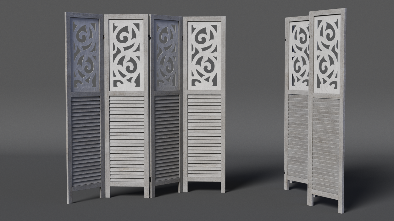 Gray Carved Wood Folding Room Divider 3D