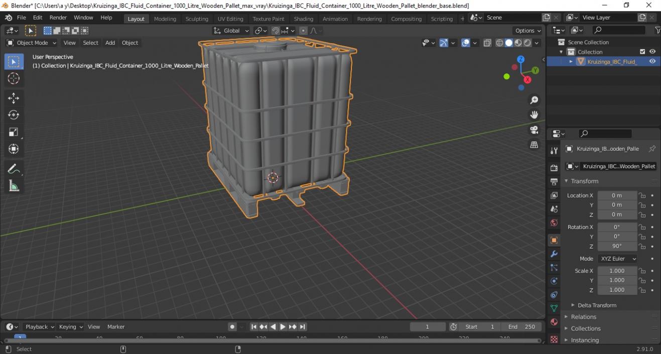 Kruizinga IBC Fluid Container 1000 Litre Wooden Pallet 3D model