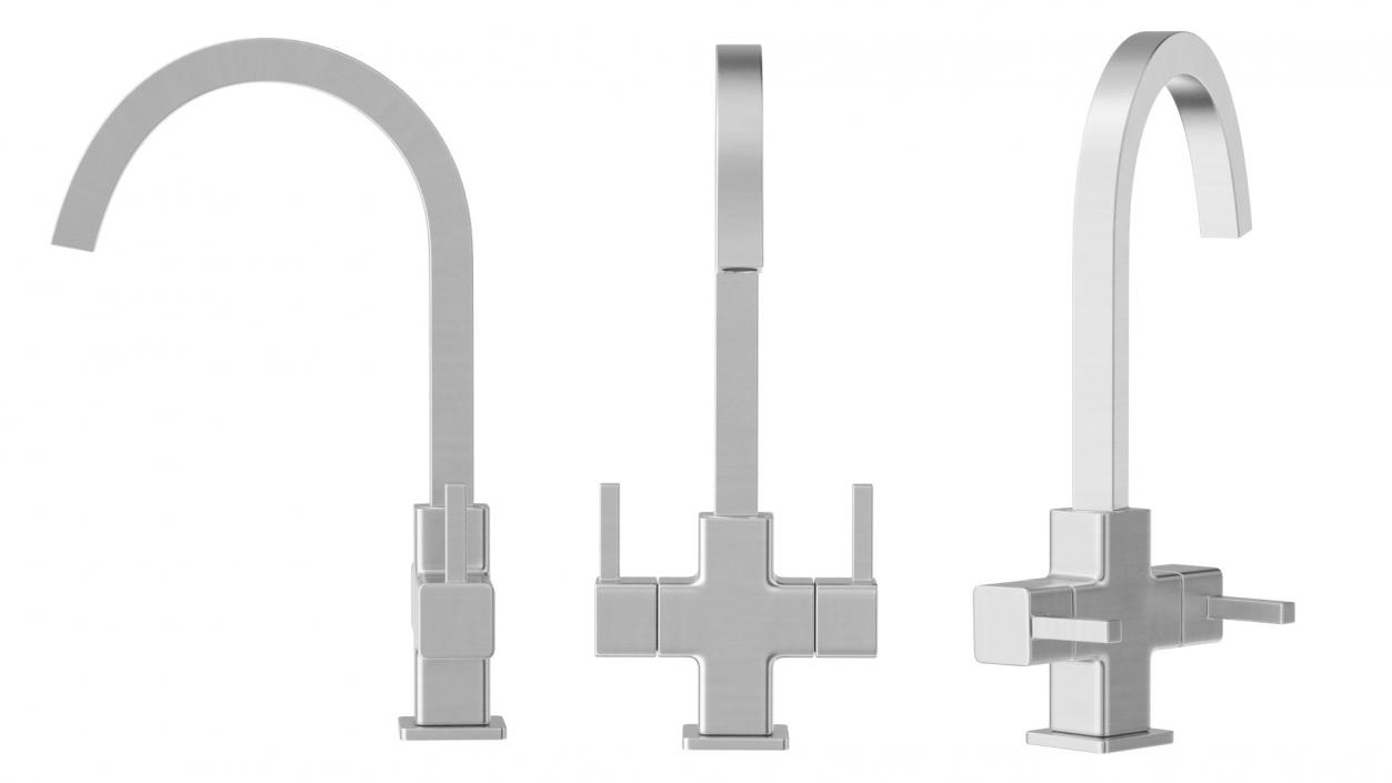 Monobloc Angular Dual Lever Kitchen Tap 3D model