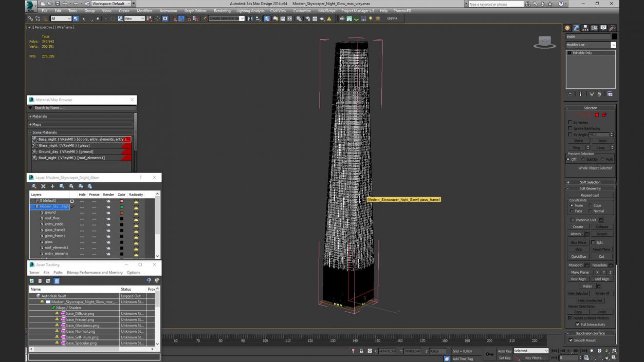 3D Modern Skyscraper Night Glow model