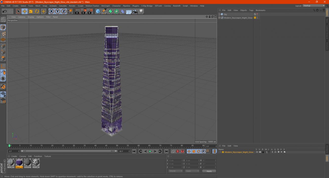 3D Modern Skyscraper Night Glow model