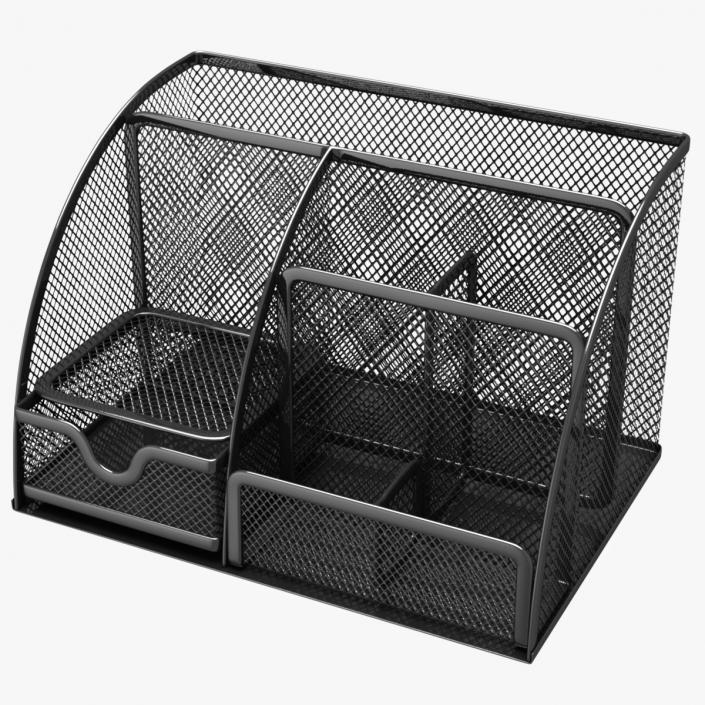 Black Mesh Desk Organizer with Drawer 3D