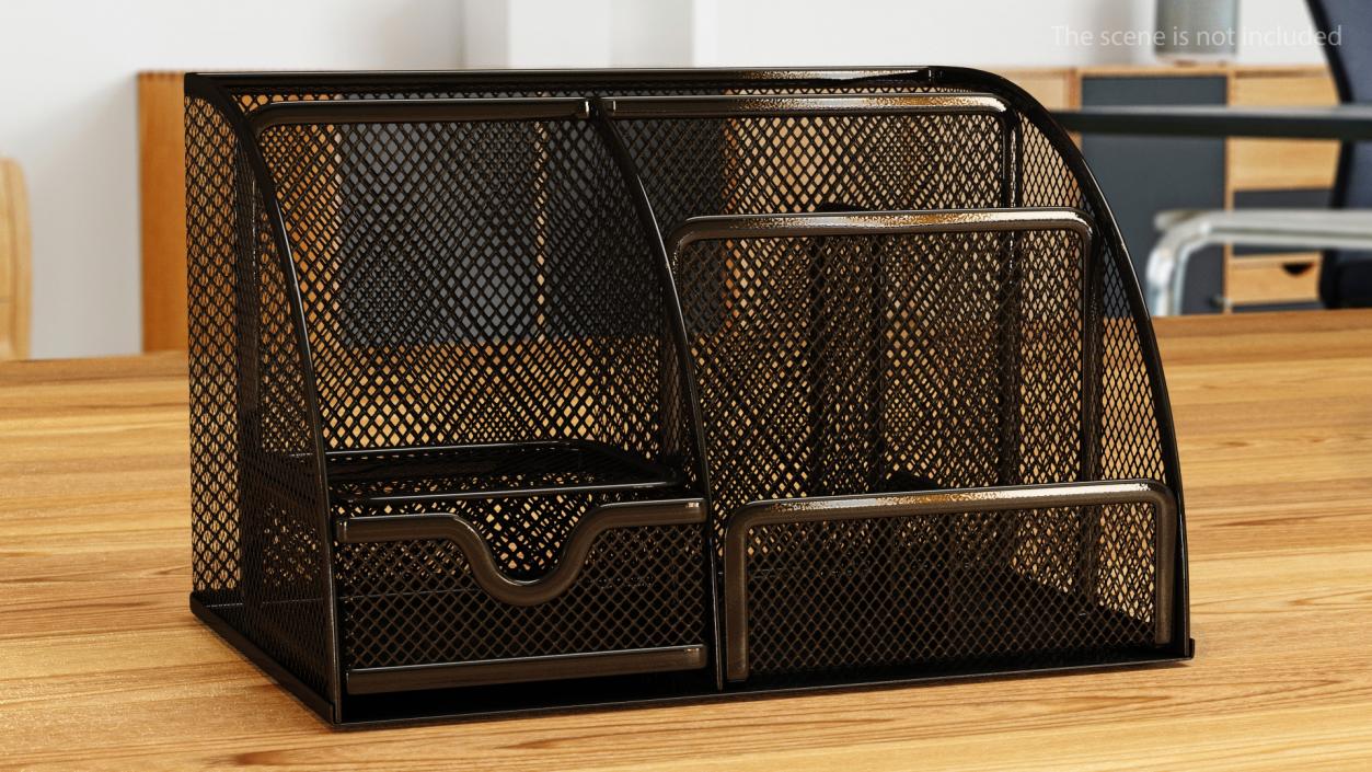 Black Mesh Desk Organizer with Drawer 3D