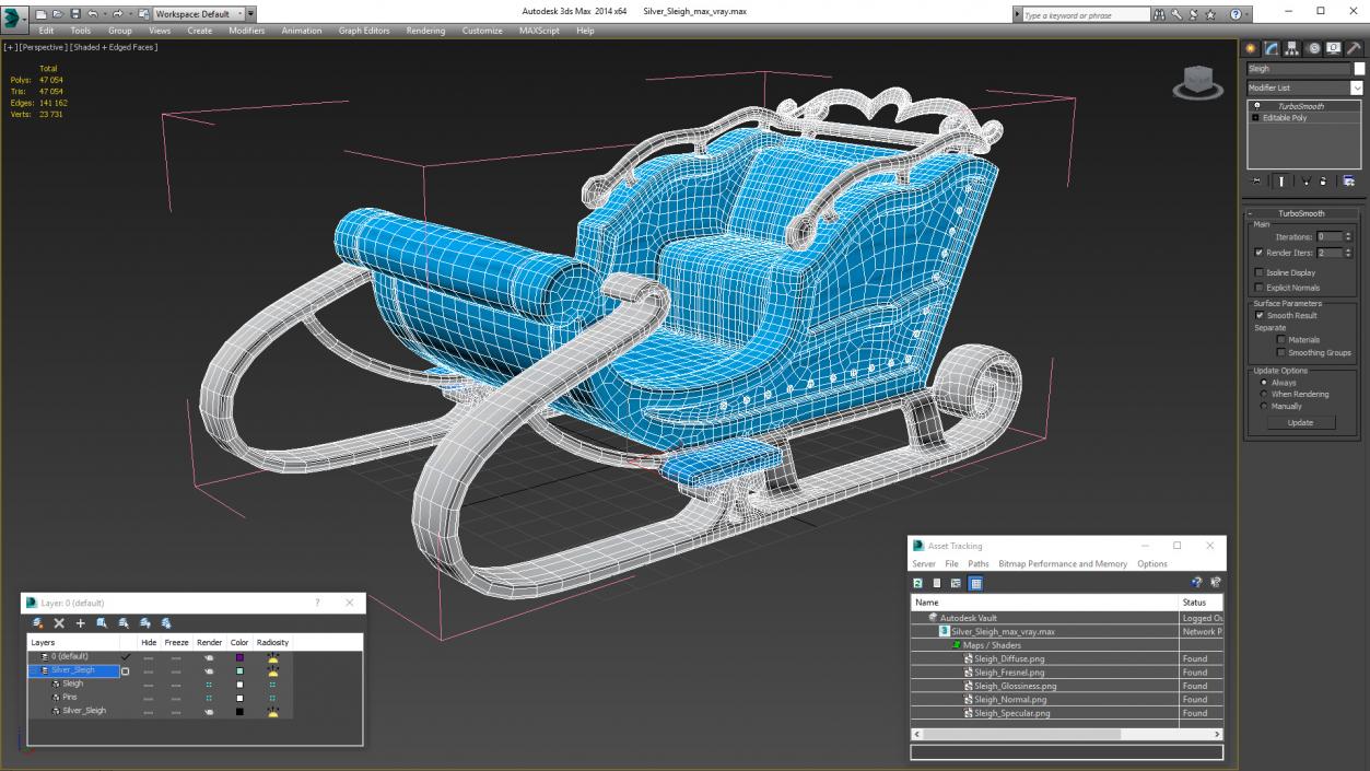 3D Silver Sleigh model